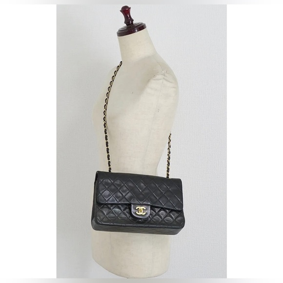 SOLD Auth CHANEL Double Flap Black Quilted Leather Gold Chain Shoulder Bag - Picture 12 of 13